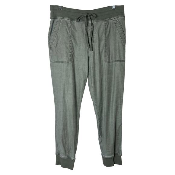 Level 99 Women's Linen Blend Pull-On Drawstring Army Green Joggers Pants Sz M - Picture 2 of 13
